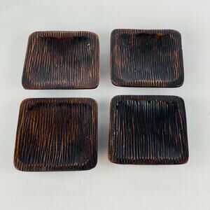Brown Wood Appetizer Plates 4 Made in Philippines 3 7/8 x 4 1/16”